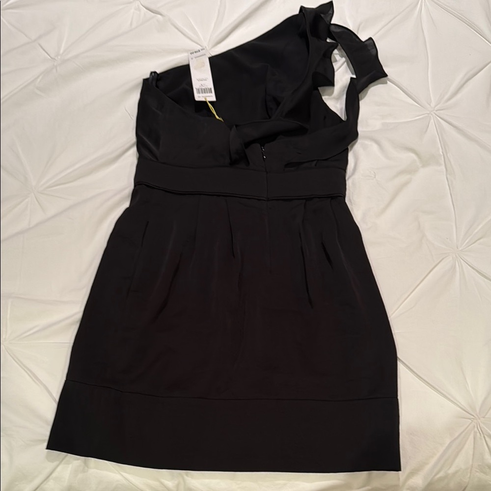 BCBGeneration Black Satin Dress, One Shoulder, Sz 6